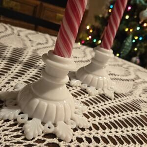 Vintage Westmoreland Milk Glass Candle Holders Ring and Petal Pattern